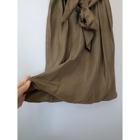 Club Monaco Silk Sardinia Dress Belted Olive Wedding Guest Bubble Hem Sz 10 NWT - Picture 3 of 9